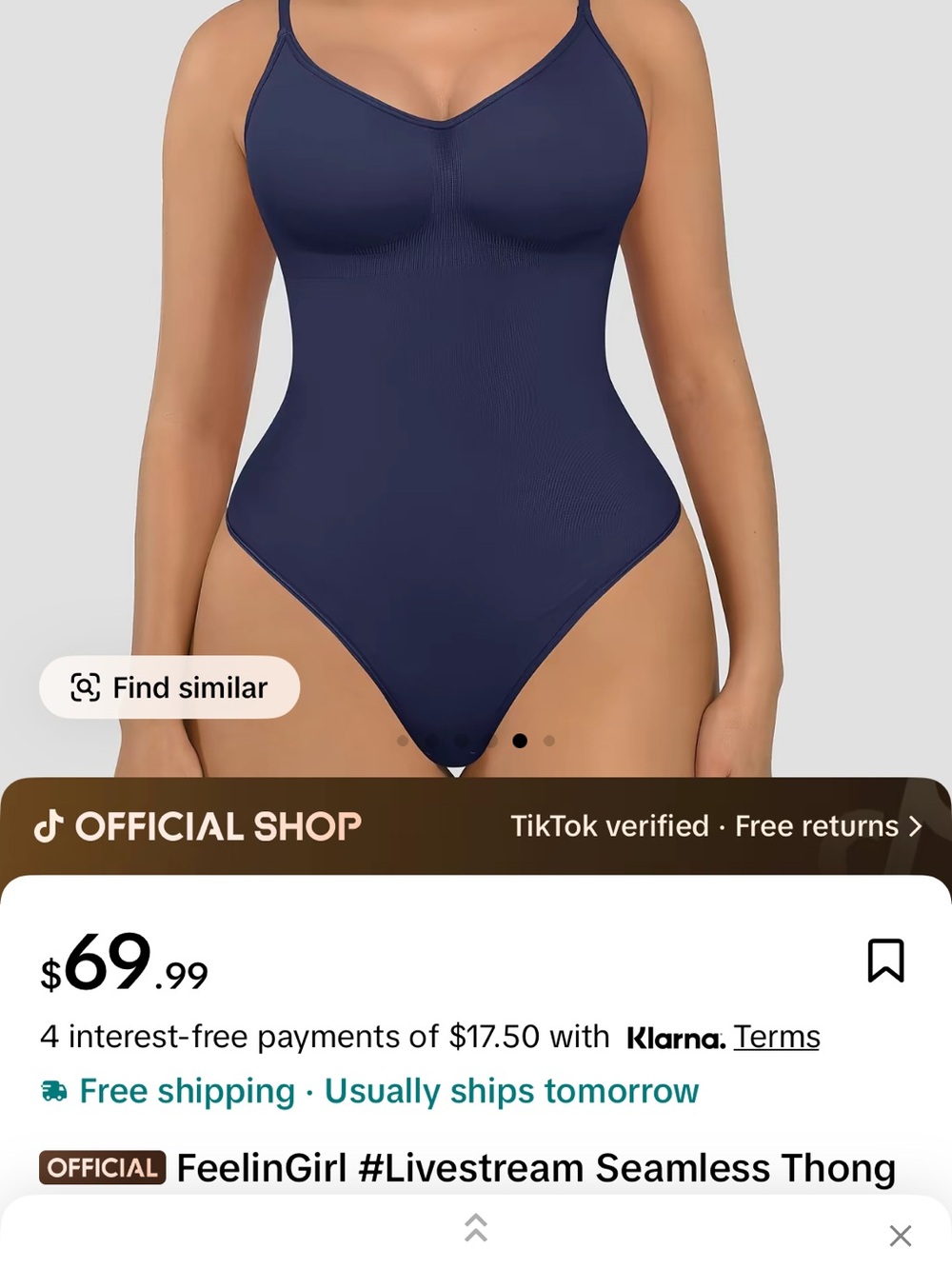 Women's Seamless Thong One-Piece Shaping Bodysuit- Navy M/L